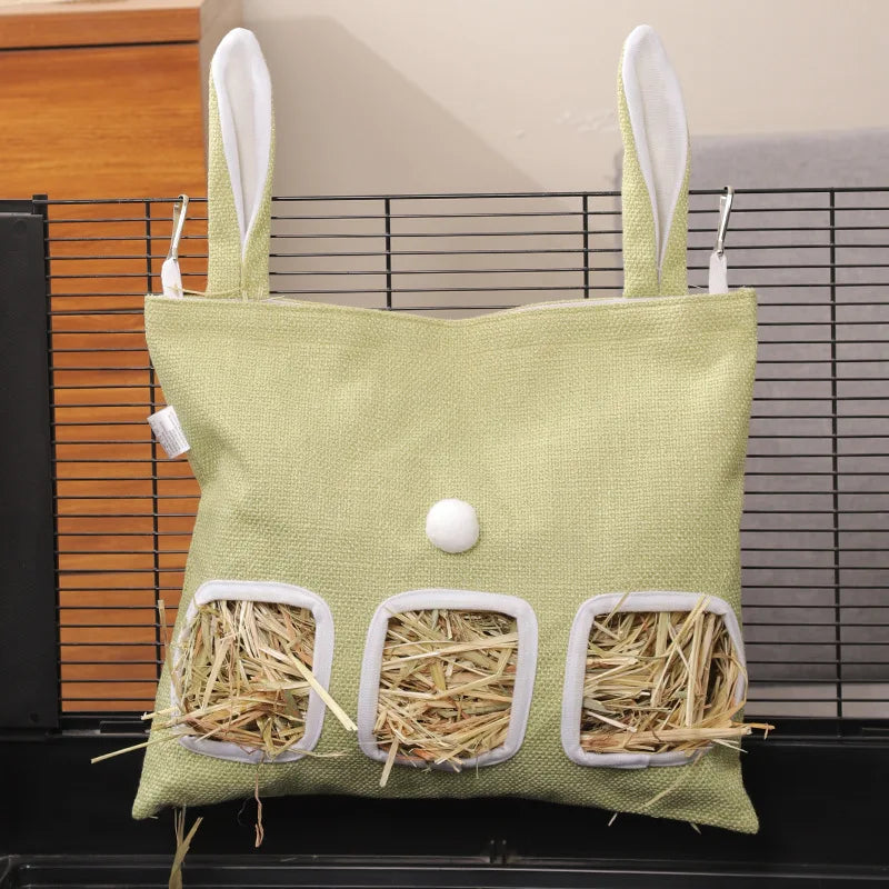 2PCS Rabbit Bed & Hay Feeder Bag Set, Strawberry Hideaway House, Hanging Hay Rack, Soft Cage Accessories for Bunny Guinea Pig