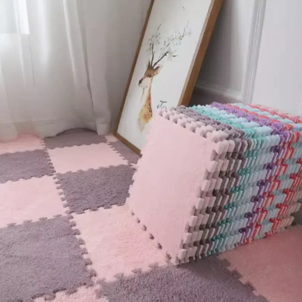 Soft Plush Warm Carpet Baby Play Mat Baby Bedroom Patchwork Carpet EVA Foam Interlocking Sports Floor Tiles Baby Warm Game Mat