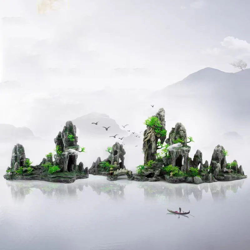 Resin Aquarium Rockery Mountain Decoration Artificial View Rock Cave Stone Tree Fish Tank Ornament Aquarium Decor Home New