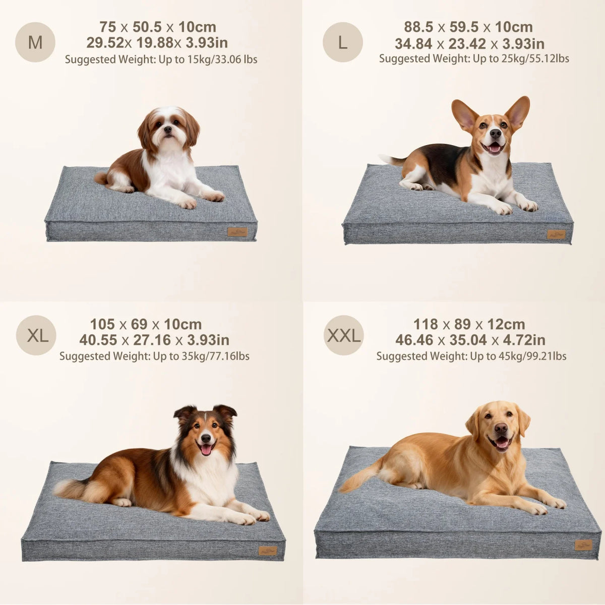 M/L/XL/2XL Dog Beds Cozy Cushion for Medium Large Dogs Rectangular Pet Bed Sleep Mat with Linen Cover Foam Base Waterproof Lining