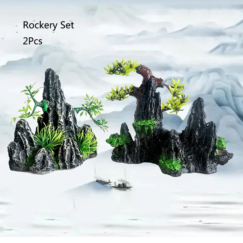 Resin Aquarium Rockery Mountain Decoration Artificial View Rock Cave Stone Tree Fish Tank Ornament Aquarium Decor Home New