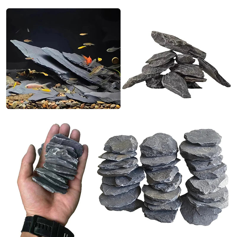 500/1000g Random Size Flat Slate Stone Pieces Aquarium Decor Rocks for Fish Tank Aquascape Landscape Reptile Cage Decoration ZYF