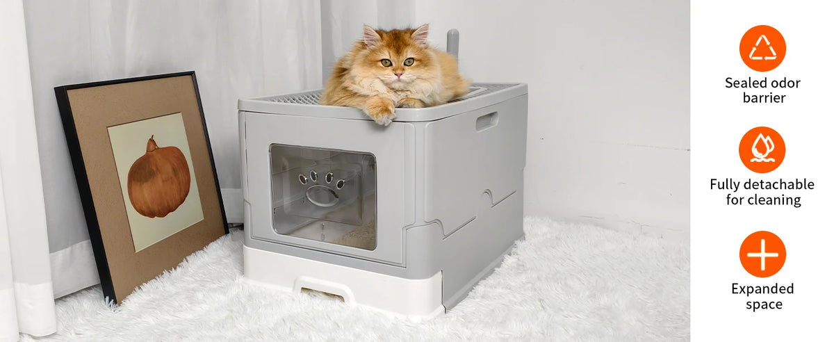 Large Cat Litter Box Kitty Sandbox Cat Litter Box Enclosed Splashproof Cat Tray Toilet Cleaning Basin Supplies Pet Toilet Tray