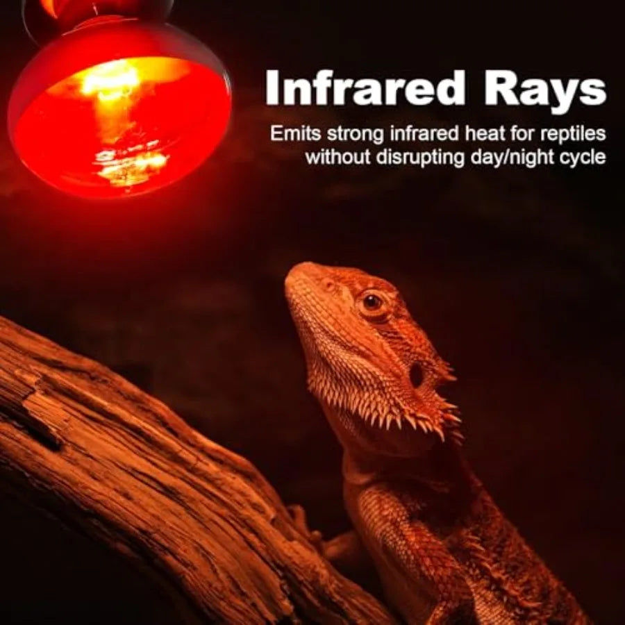 2 Pack Infrared Heat Lamp Bulbs, Reptile Heat Emitter Basking Spot Light, Red Heat Lamp for Chickens Coop Reptile Pets Brooder