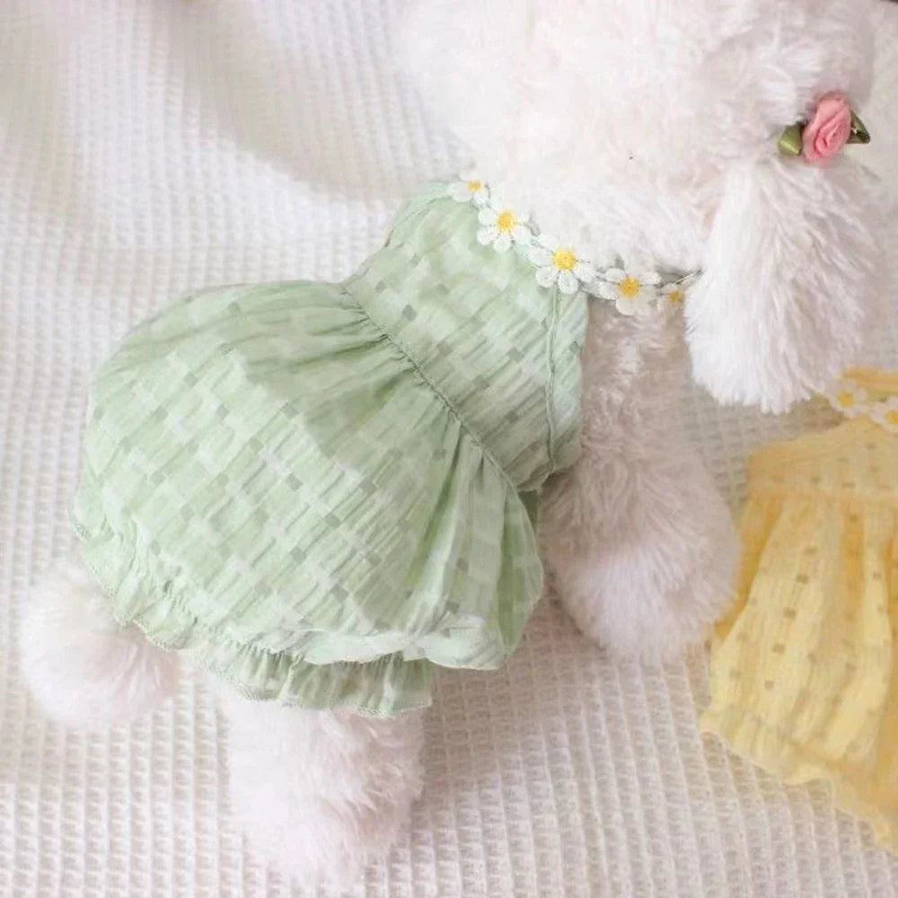 Breathable Cat Skirt Floral Wreath Collar Pretty Cute Small Dog Skirt Thin Small Dog Dress Mini Puppy Princess Dress