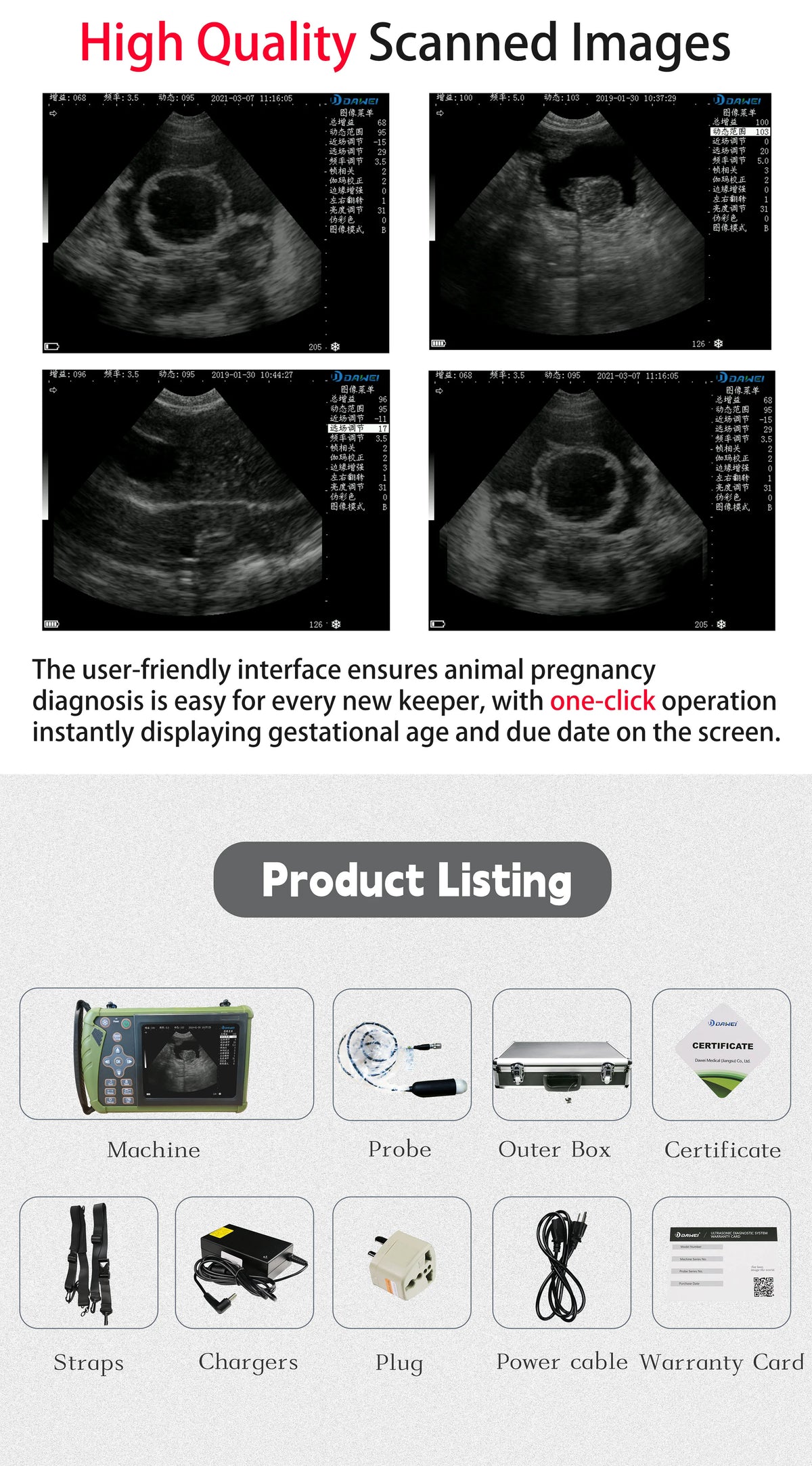 Portable Veterinary Ultrasound Scanner for Pregnancy Vet B Ultra Machine with 3.5MHz Convex Probe for Pig Sheep Dog Animals