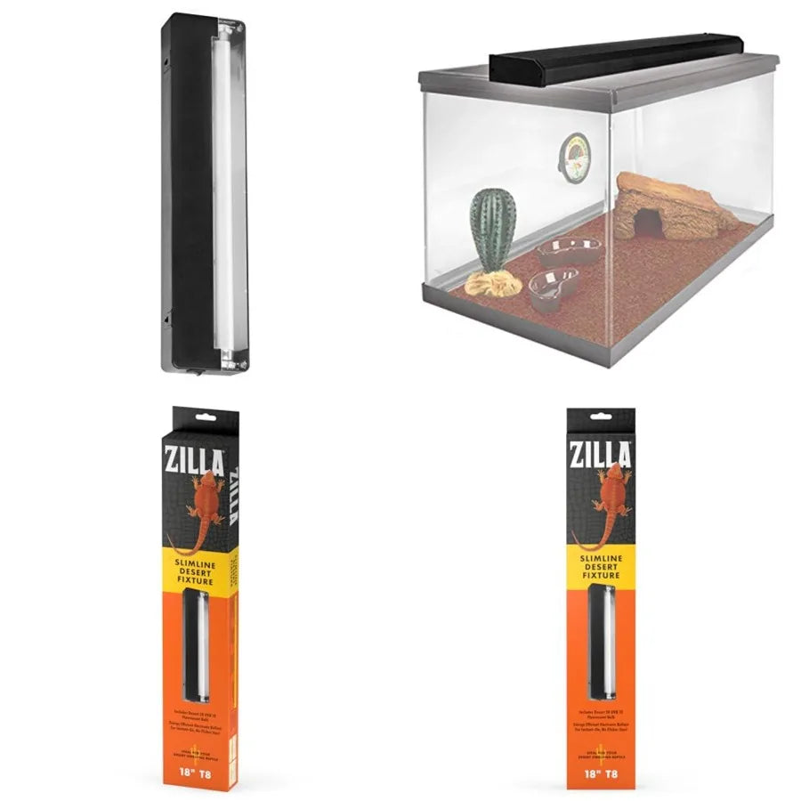 Reptile T8 Slimline Desert Pet Habitat Light Fixture with 15 Watt Fluorescent Bulb, 18 Inches, Black