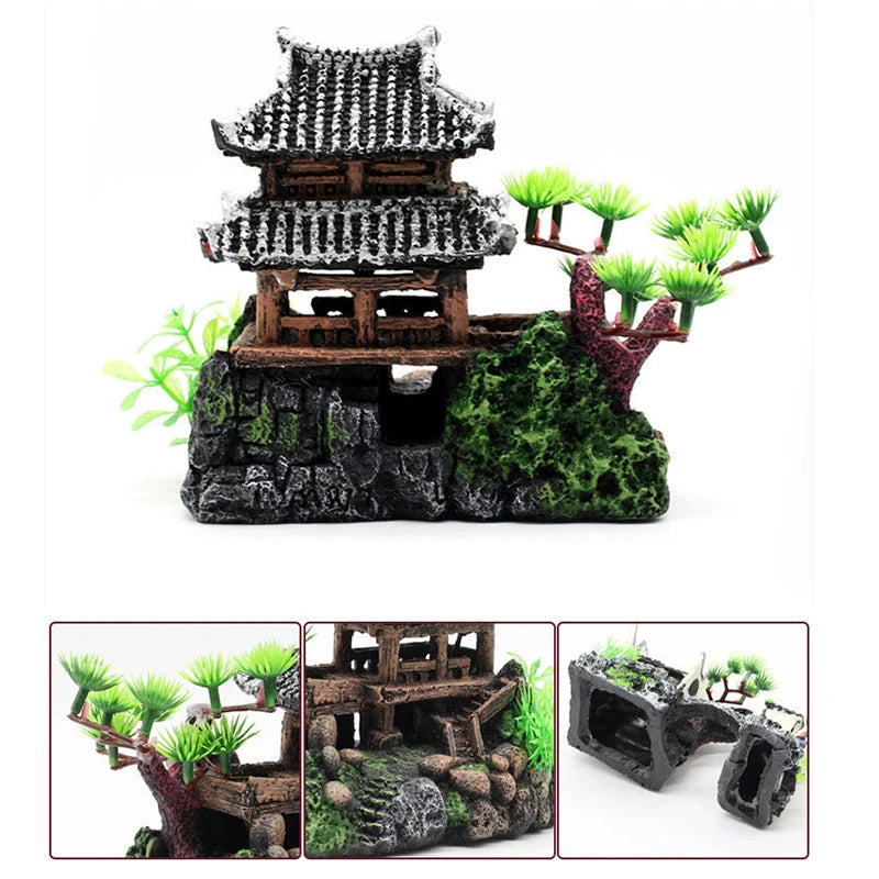 Resin Aquarium Rockery Mountain Decoration Artificial View Rock Cave Stone Tree Fish Tank Ornament Aquarium Decor Home New