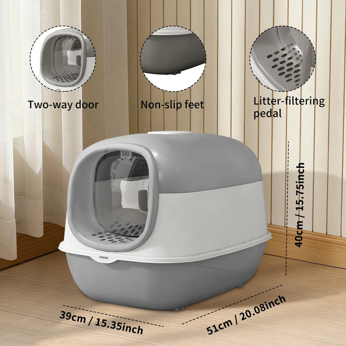 Switchable Open/Semi-Enclosed Cat Litter Box, Extra Large Jumbo Size for Multi-Cat Households, Splash-Proof and Anti-Tracking, Dual-Mode Over-the-Top Litter Pan, Low-Entry for Easy Cleaning, Suitable for Cats of Different Siz