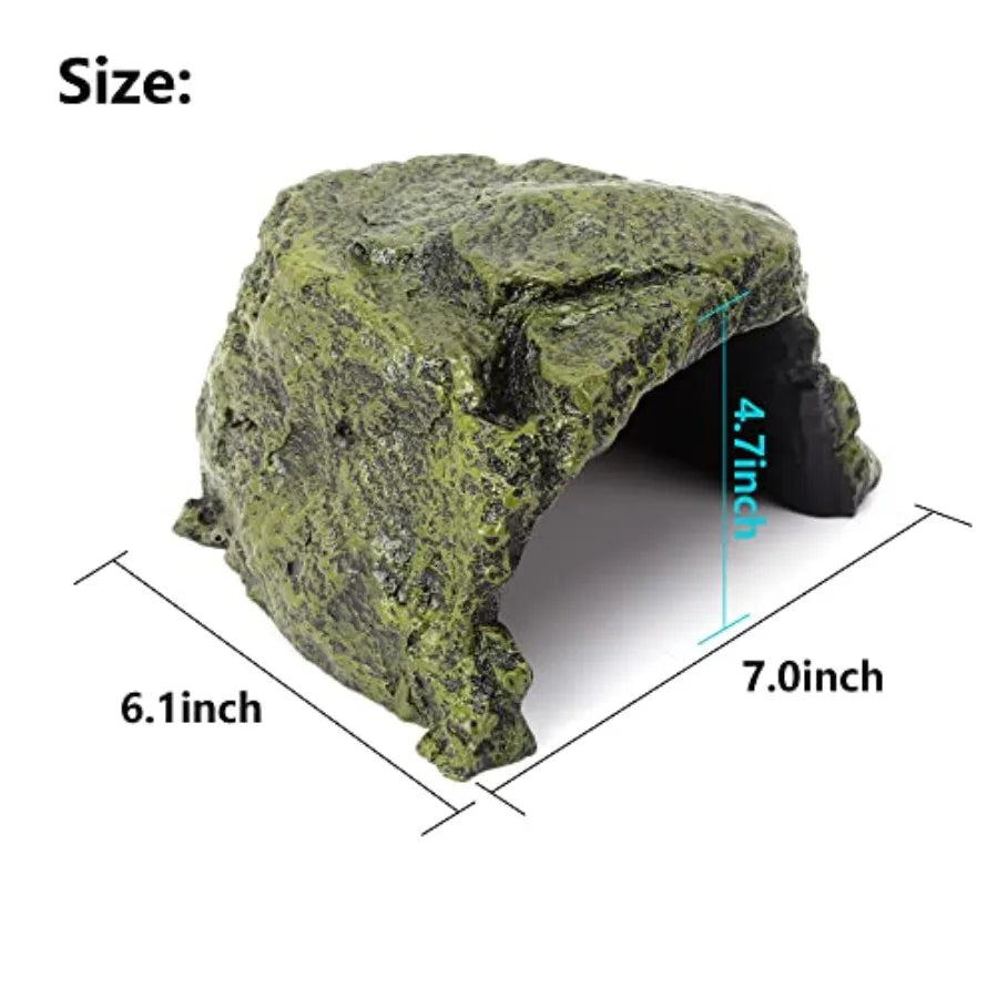 Reptile Rock Hide Cave for Lizards, Turtles and Snakes Resin, Naturalistic Terrarium And Aquarium Decor For Amphibians And Fish