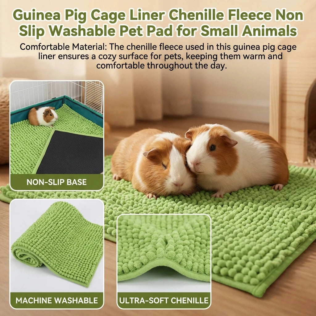 Guinea Pig Cage Liner Chenille Fleece Non Slip Washable Pet Pad Reusable -Small Pet Bedding Pad for Small Animals Pet Items