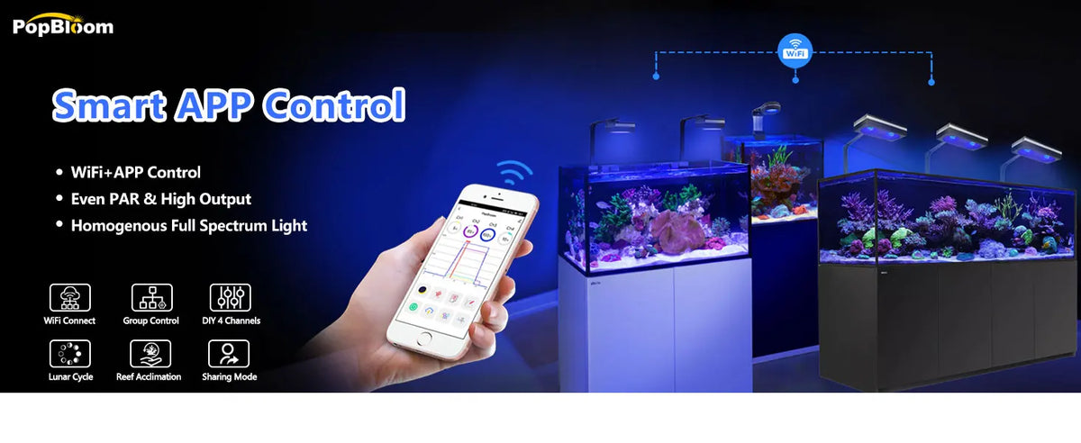 PopBloom-Marine Aquarium Light 60W/100W, Reef Aquarium LED Lamp for 30-70cm Reef Coral SPS LPS Saltwater Tank