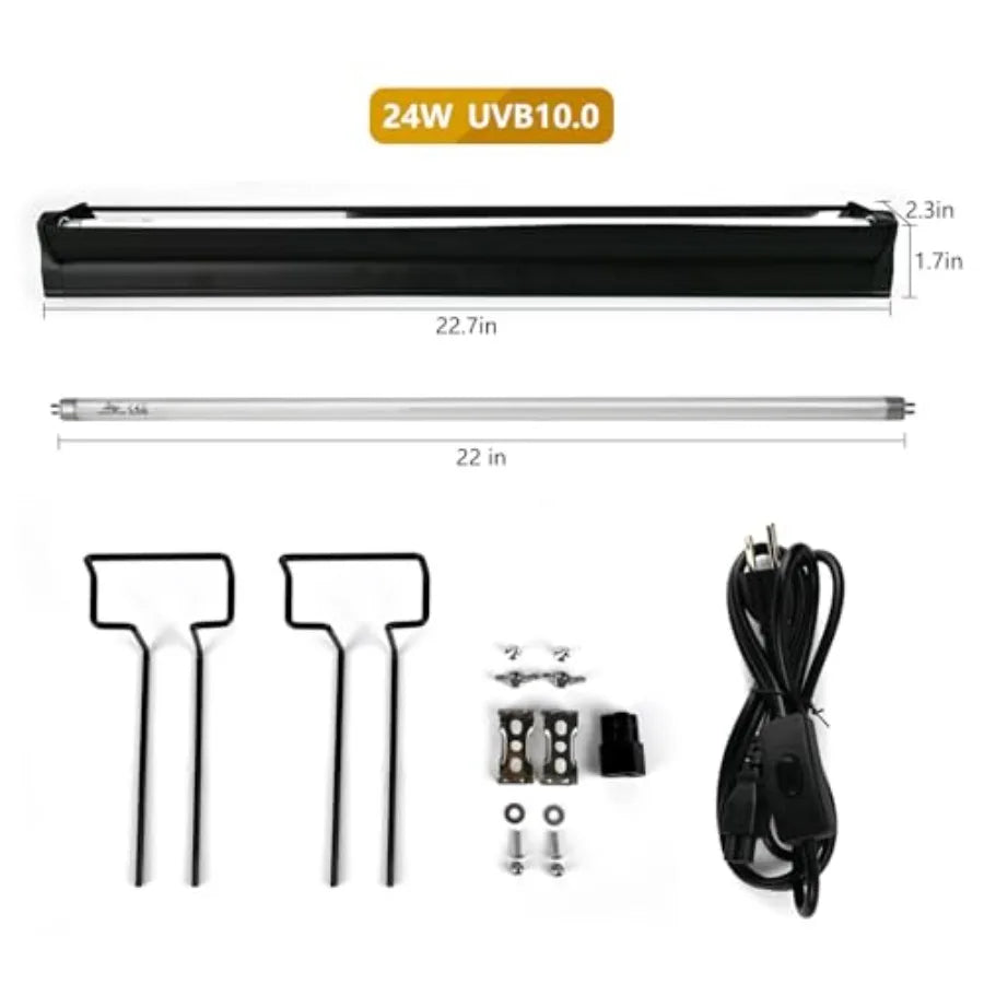 T5 UVB Lighting Combo Kit for Reptiles, Light Fixture with Desert T5 UVB Light Bulbs Terrarium Hood Heat Lamp for Breaded Drago