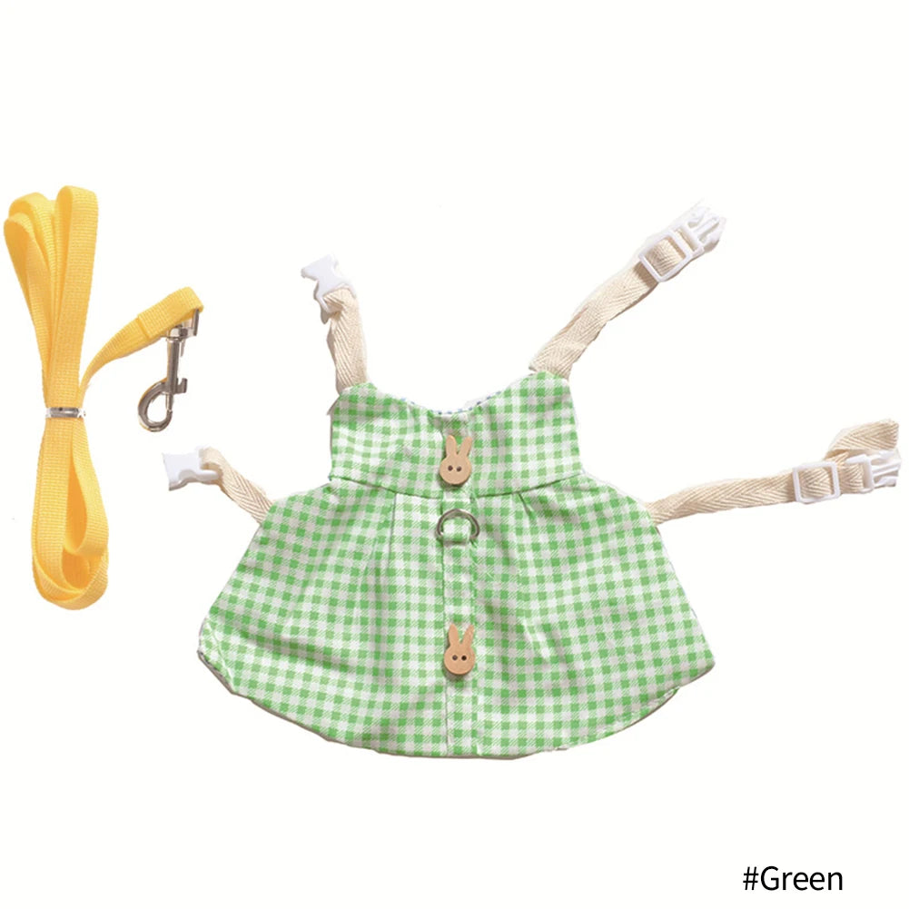 Cute Bunny Pet Vest Accessories Outdoor Leash Rabbit Clothes with Bag Hat Harness Strap Leash Dress Clothes for Guinea Pig