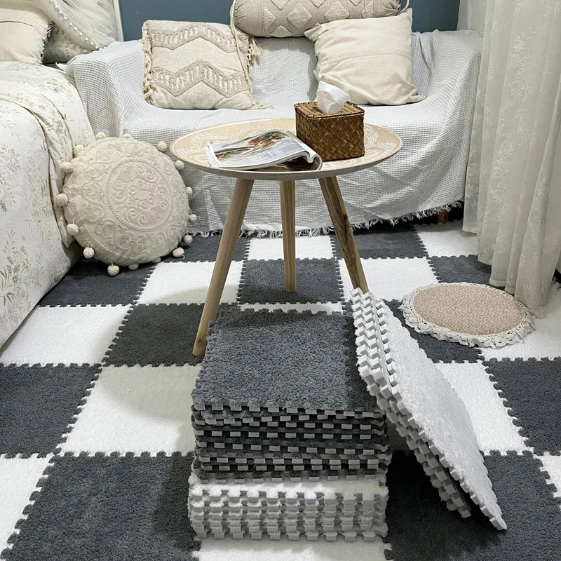 Soft Plush Warm Carpet Baby Play Mat Baby Bedroom Patchwork Carpet EVA Foam Interlocking Sports Floor Tiles Baby Warm Game Mat