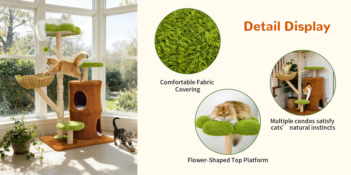 Large Cat Tree Tower Pet Cat Activity Center Scratching Post Cat Condo House Solid Wooden Cat Furniture