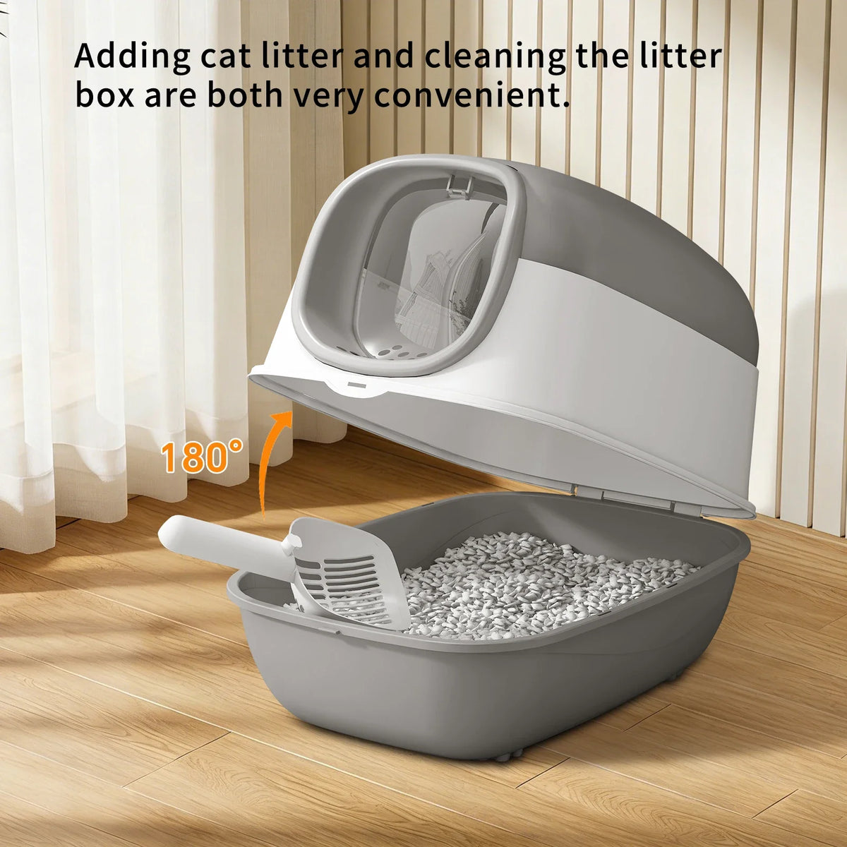 Switchable Open/Semi-Enclosed Cat Litter Box, Extra Large Jumbo Size for Multi-Cat Households, Splash-Proof and Anti-Tracking, Dual-Mode Over-the-Top Litter Pan, Low-Entry for Easy Cleaning, Suitable for Cats of Different Siz