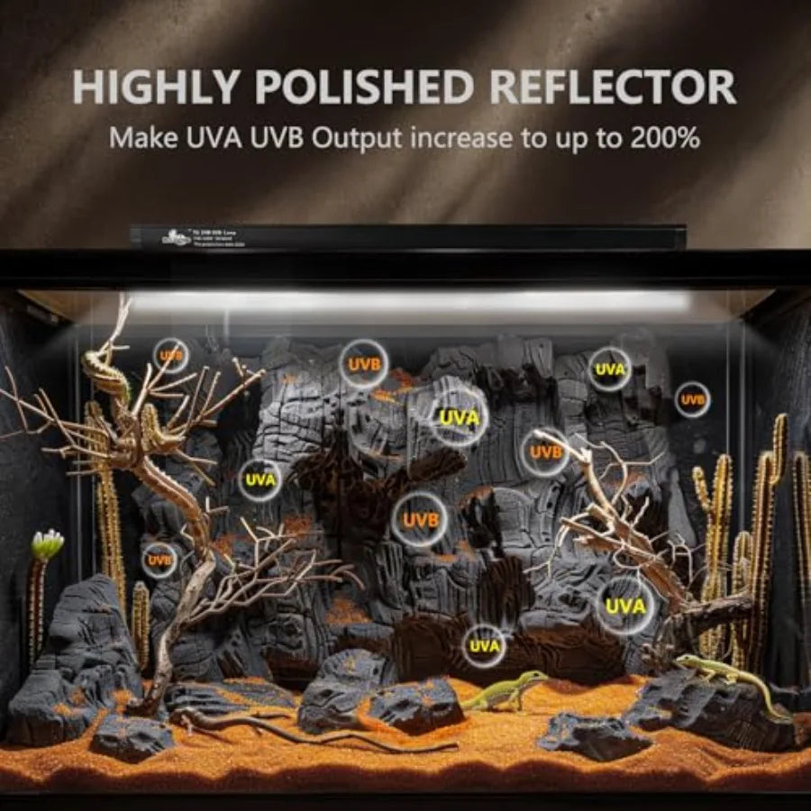 T5 UVB Lighting Combo Kit for Reptiles, Light Fixture with Desert T5 UVB Light Bulbs Terrarium Hood Heat Lamp for Breaded Drago