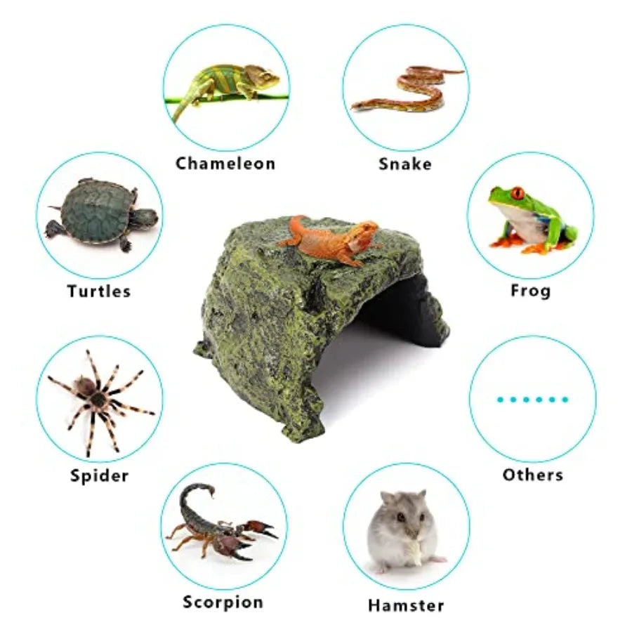 Reptile Rock Hide Cave for Lizards, Turtles and Snakes Resin, Naturalistic Terrarium And Aquarium Decor For Amphibians And Fish