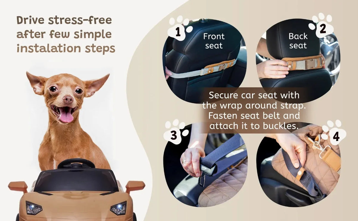 3‑in‑1 Dog Car Booster Seat for Small Dogs, Travel Carrier Car Dog Bed Pet Mat, Washable Cover Non‑Slip Bottom Multifunctional Pet Travel Accessory
