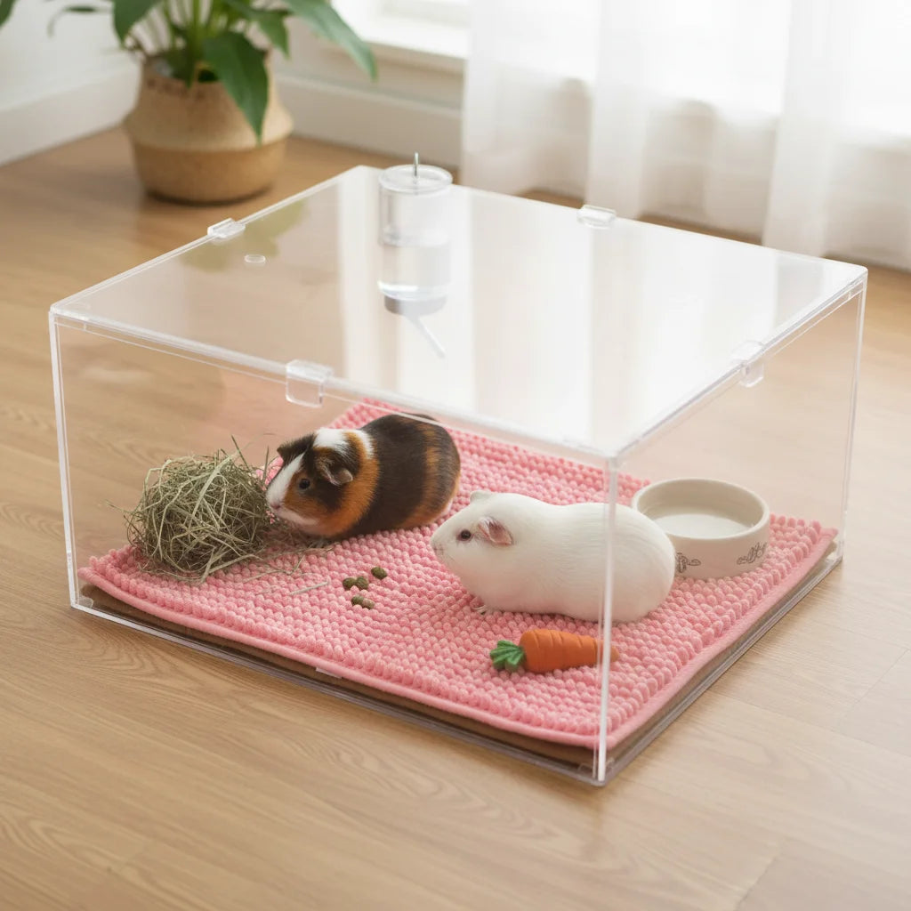 Guinea Pig Cage Liner Chenille Fleece Non Slip Washable Pet Pad Reusable -Small Pet Bedding Pad for Small Animals Pet Items