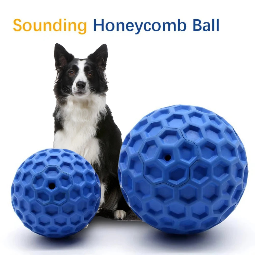 New Dog Toys Bite Resistant Interactive Throwing Sound Honeycomb Balls Natural Rubber Teething Clean Teeth Toys Pet Products