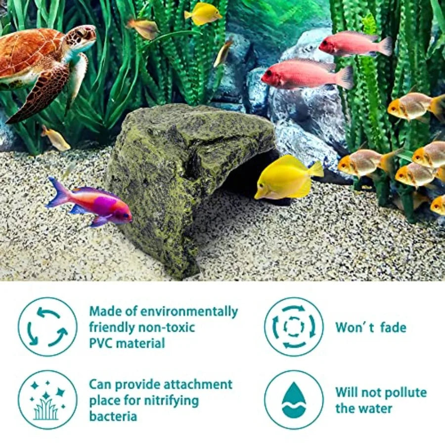 Reptile Rock Hide Cave for Lizards, Turtles and Snakes Resin, Naturalistic Terrarium And Aquarium Decor For Amphibians And Fish