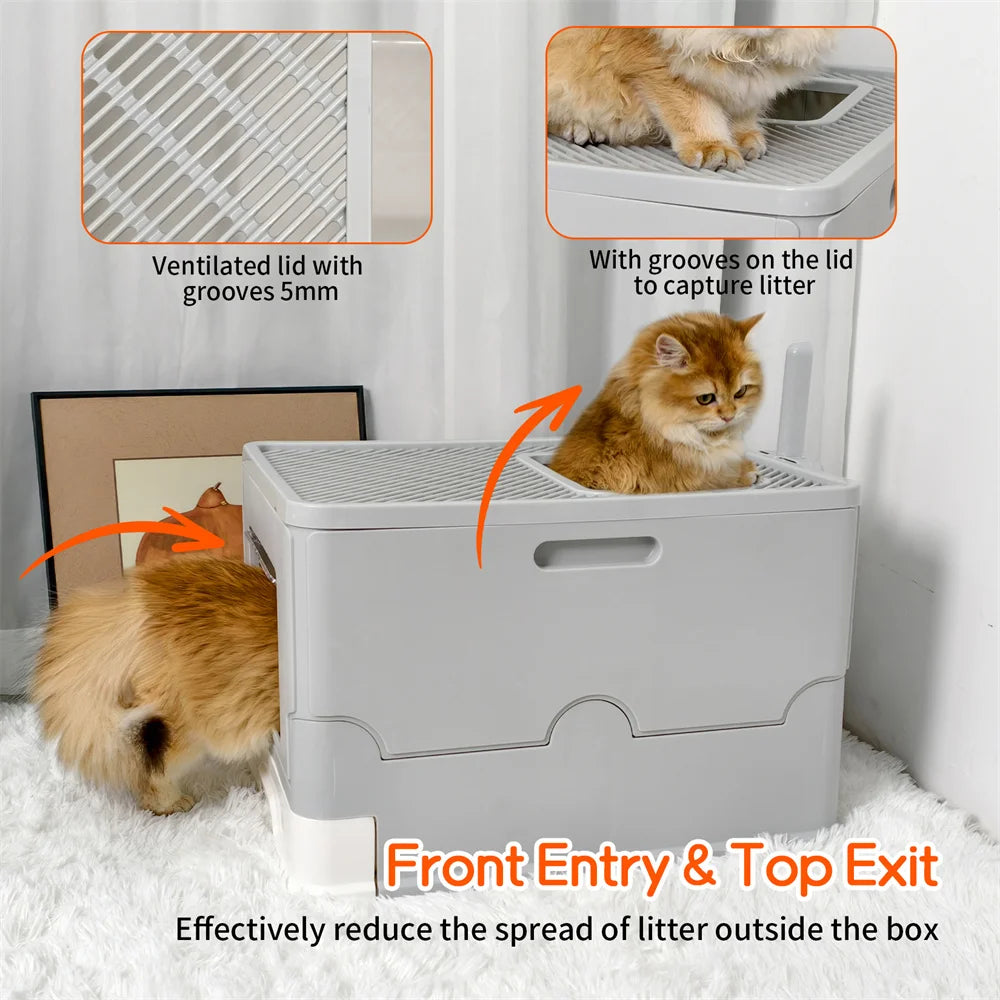 Large Cat Litter Box Kitty Sandbox Cat Litter Box Enclosed Splashproof Cat Tray Toilet Cleaning Basin Supplies Pet Toilet Tray