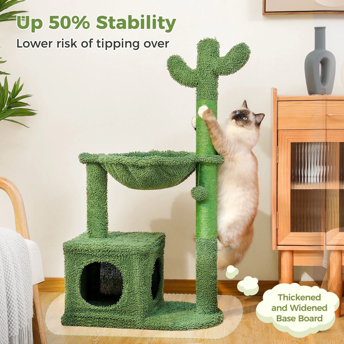 Cactus Cat Tree with Lagre Condo, Hammock, Dangling Ball, Small Cat Tower, Cat Scratching Post for Indoor, Cat Toys