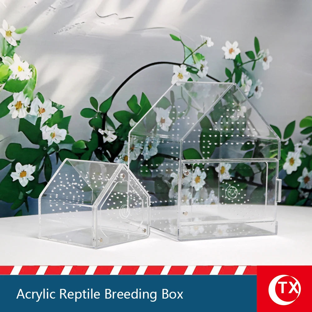 House-Shaped Acrylic Reptile Breeding Box | Transparent Pet Habitat for Spiders, Lizards & Insects | Magnetic Door & Breathable