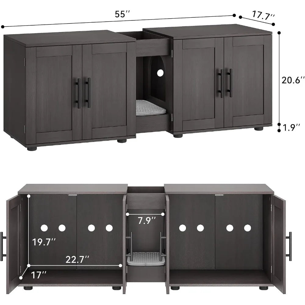 Hidden Litter Box Enclosure Furniture for 2 Cats Wooden Enclosed Storage Organizer Cat Litter Box Furniture Hidden Washroom Cat House Cat