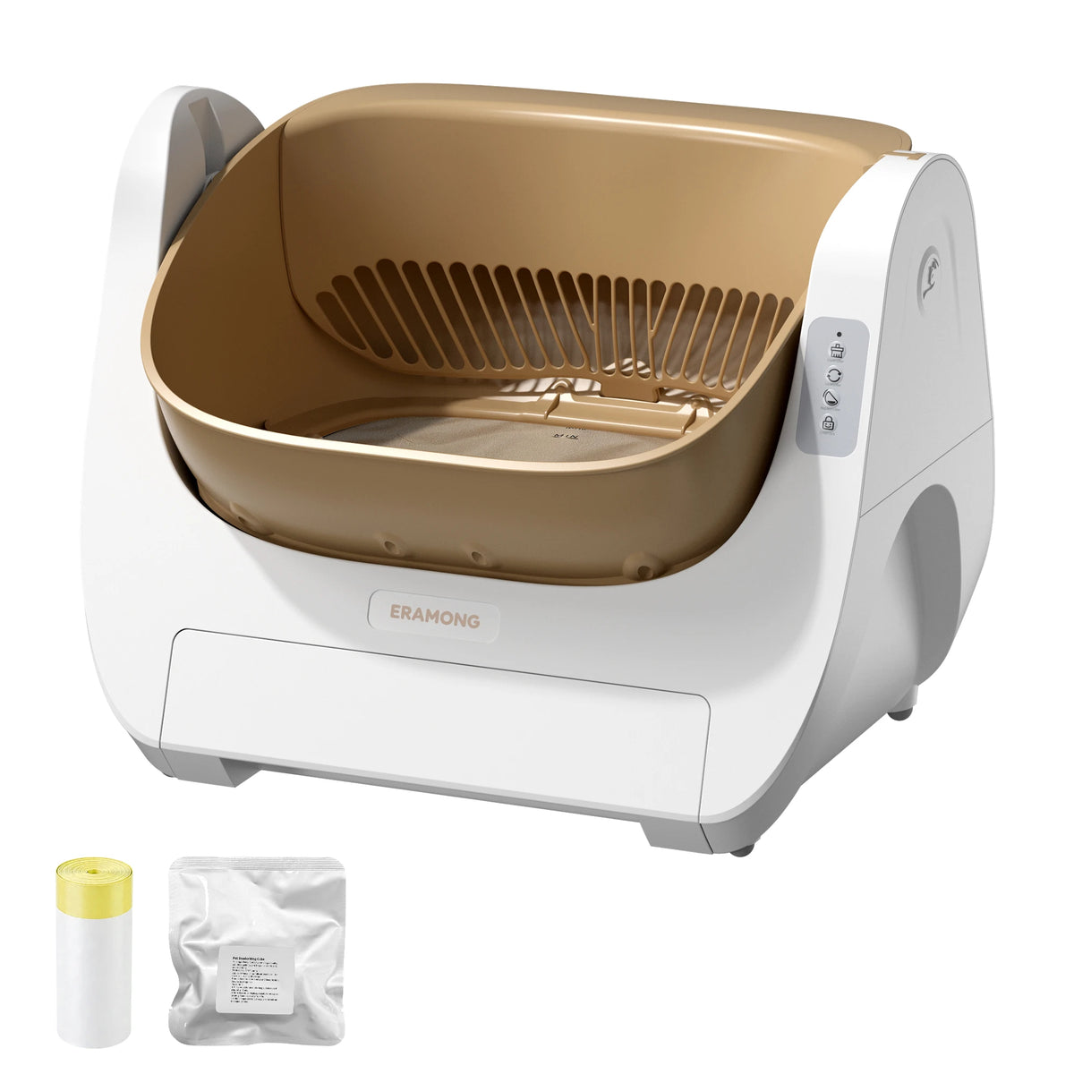 Smart Self-Cleaning Cat Litter Box with Voice Prompt Buttons, Automatic Cleaning Function, 360° Anti-Pinch Safety Protection And High-Efficiency Deodorization. Comes with a Large Waste Bin; Open-Top Design Fits Cats Weighing