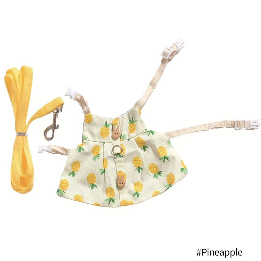 Cute Bunny Pet Vest Accessories Outdoor Leash Rabbit Clothes with Bag Hat Harness Strap Leash Dress Clothes for Guinea Pig