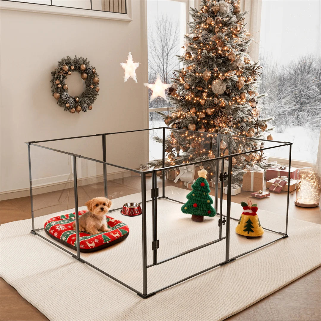 8 Panels Acrylic Dog Playpen Indoor Pet Exercise Fence Whelping Pen Box for Puppies Rabbits Small Animals Clear Pet Play Area