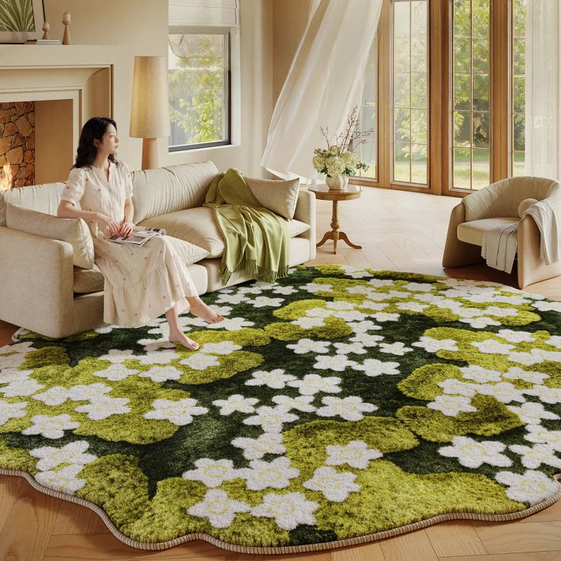 Irregular Shape Bedroom Decor Green Moss Carpet Thicken Plush Carpets for Living Room Fluffy Soft Floor Mat Washable Bedside Rug