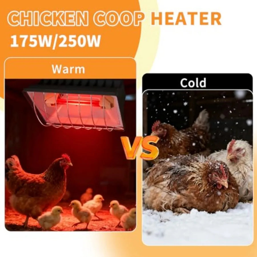 50W Chicken Coop Heat Lamp with Guard, Adjustable Temperature Brooder Heater, 175W/250W Infrared Heating Lamp for Chicks, Duckl
