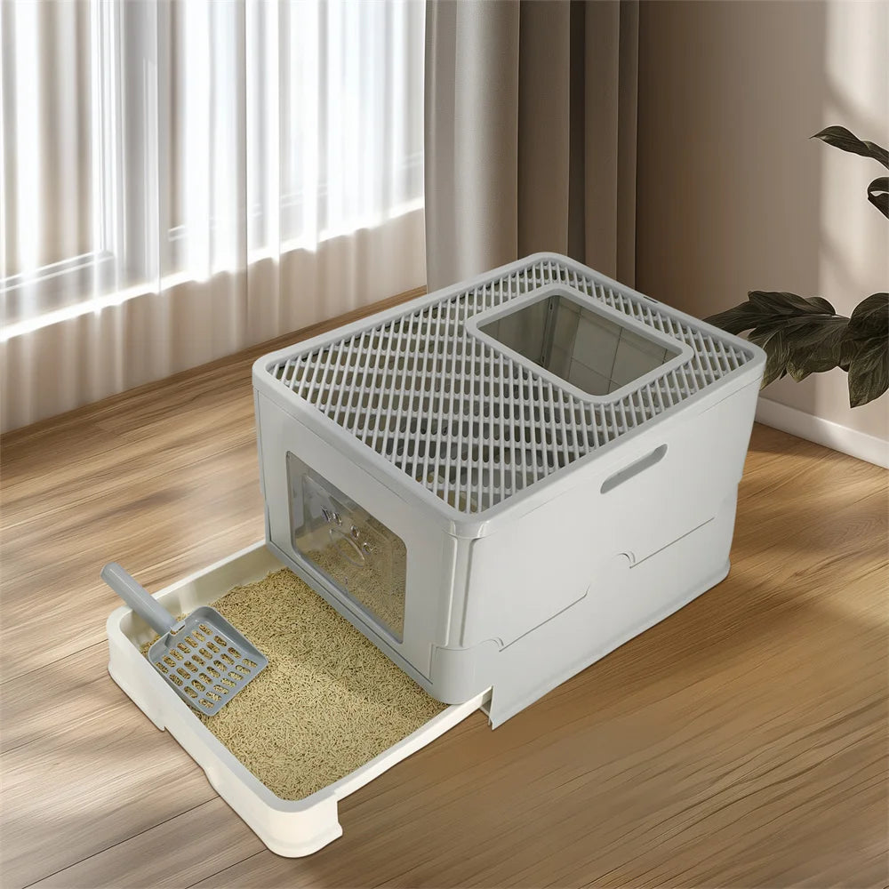 Large Cat Litter Box Kitty Sandbox Cat Litter Box Enclosed Splashproof Cat Tray Toilet Cleaning Basin Supplies Pet Toilet Tray