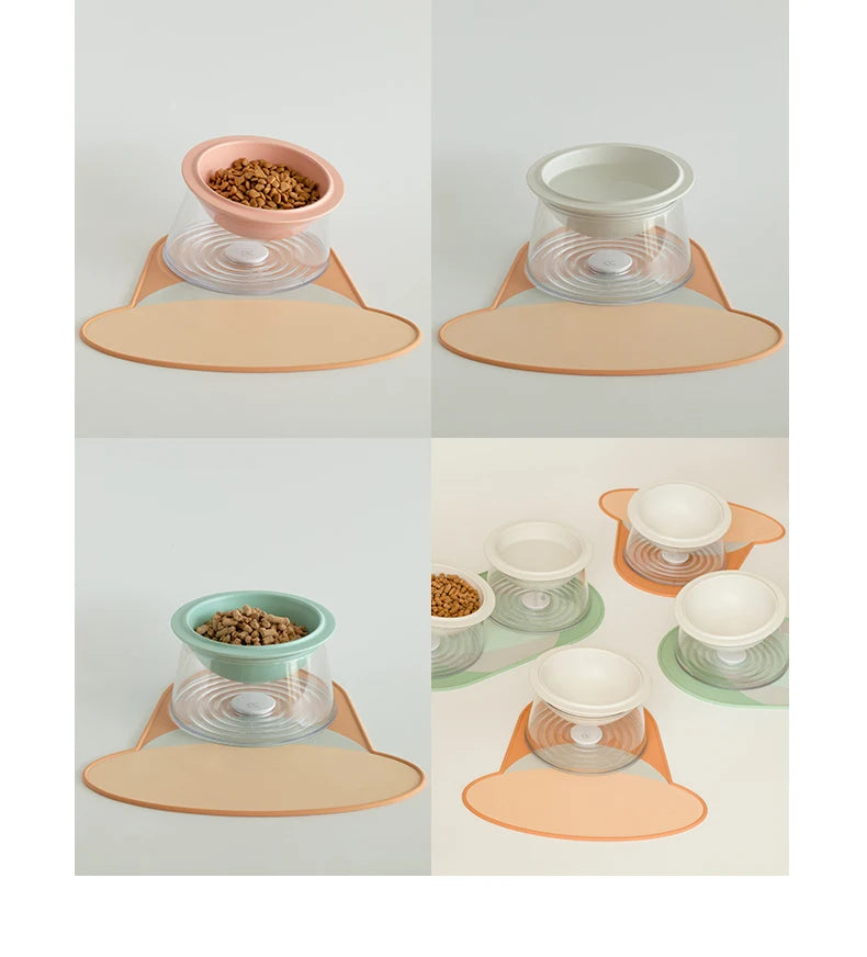 White Happy Planet Pet Bowl Tilted Raised Cat Bowl Non‑Slip Anti‑Tip Pet Feeding Dish Neck Guard Removable Bowl for Cats Small Dogs
