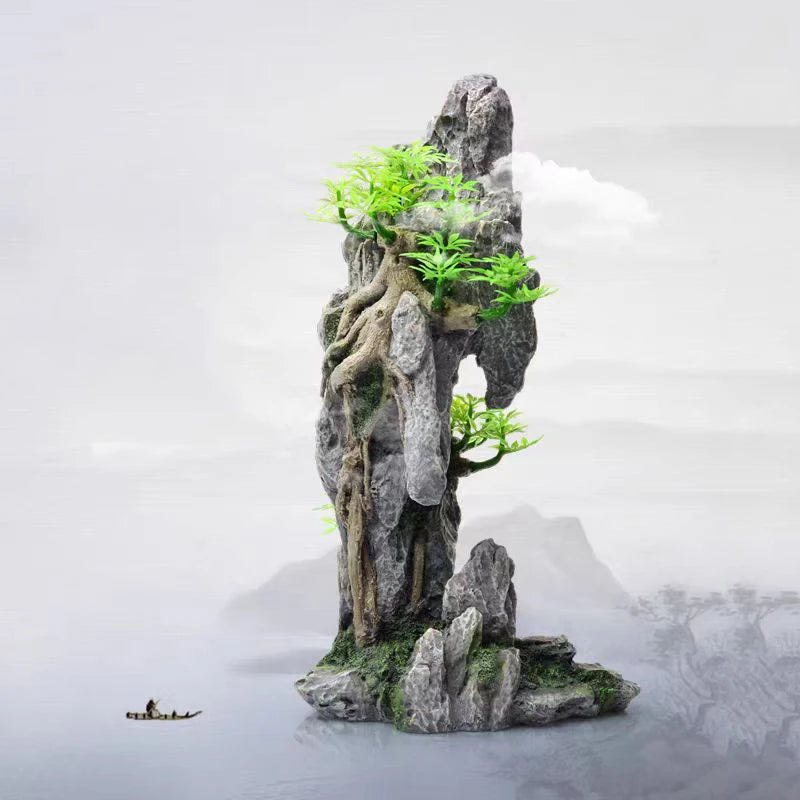 Resin Aquarium Rockery Mountain Decoration Artificial View Rock Cave Stone Tree Fish Tank Ornament Aquarium Decor Home New