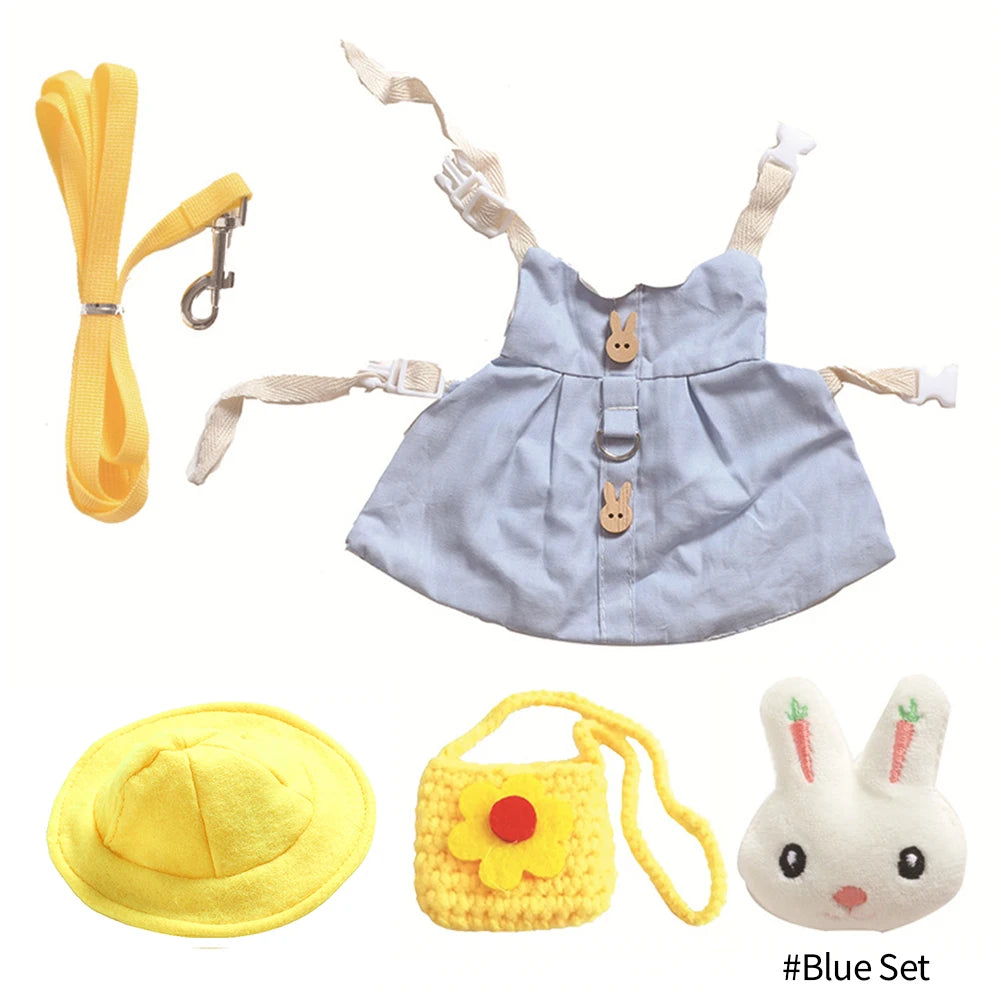 Cute Bunny Pet Vest Accessories Outdoor Leash Rabbit Clothes with Bag Hat Harness Strap Leash Dress Clothes for Guinea Pig