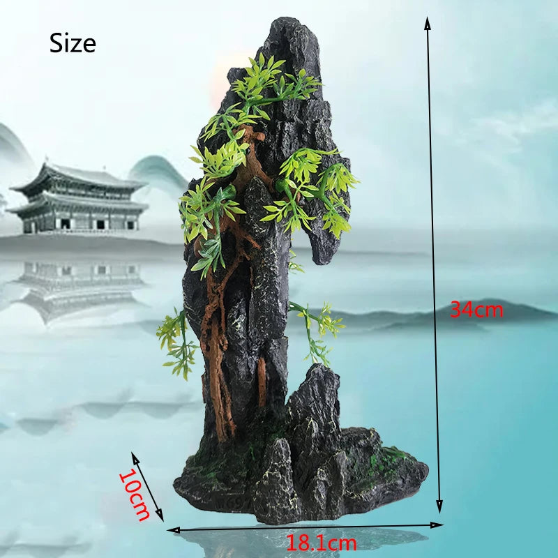 Resin Aquarium Rockery Mountain Decoration Artificial View Rock Cave Stone Tree Fish Tank Ornament Aquarium Decor Home New