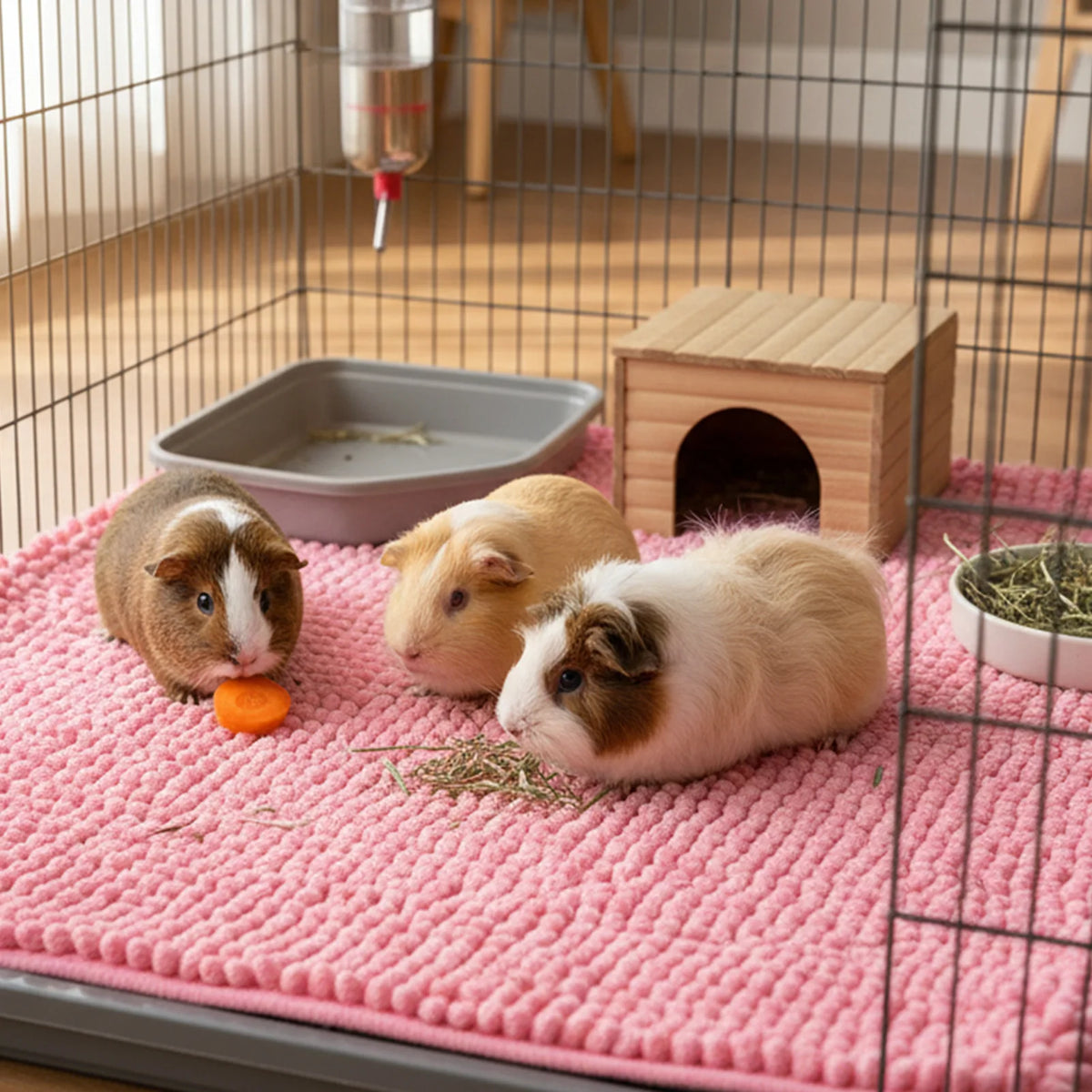 Guinea Pig Cage Liner Chenille Fleece Non Slip Washable Pet Pad Reusable -Small Pet Bedding Pad for Small Animals Pet Items