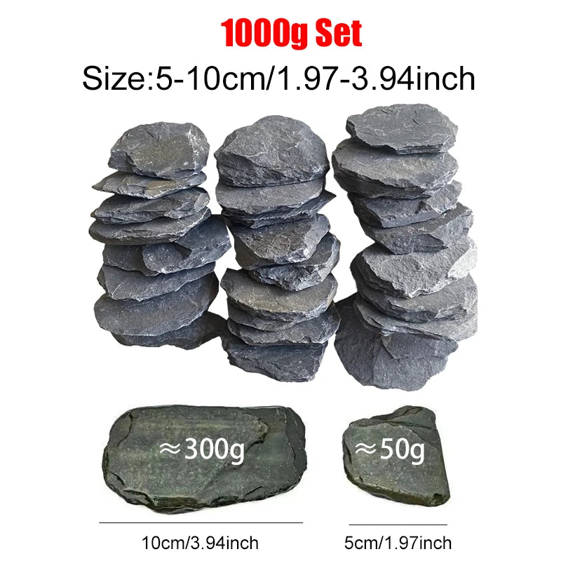 500/1000g Random Size Flat Slate Stone Pieces Aquarium Decor Rocks for Fish Tank Aquascape Landscape Reptile Cage Decoration ZYF