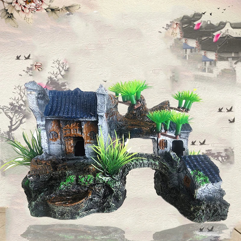 Resin Aquarium Rockery Mountain Decoration Artificial View Rock Cave Stone Tree Fish Tank Ornament Aquarium Decor Home New