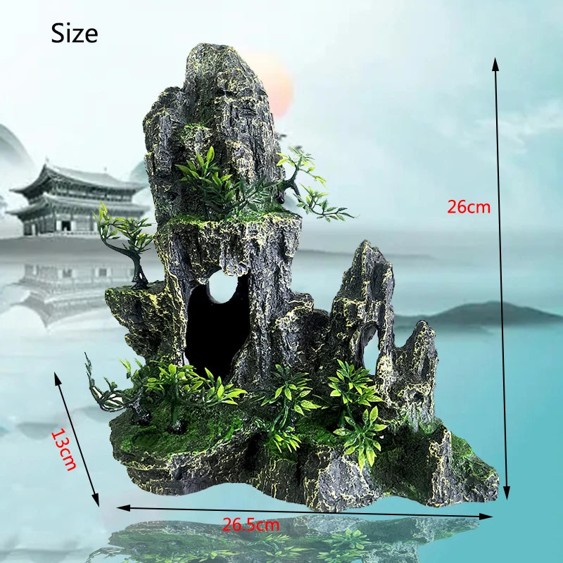 Resin Aquarium Rockery Mountain Decoration Artificial View Rock Cave Stone Tree Fish Tank Ornament Aquarium Decor Home New