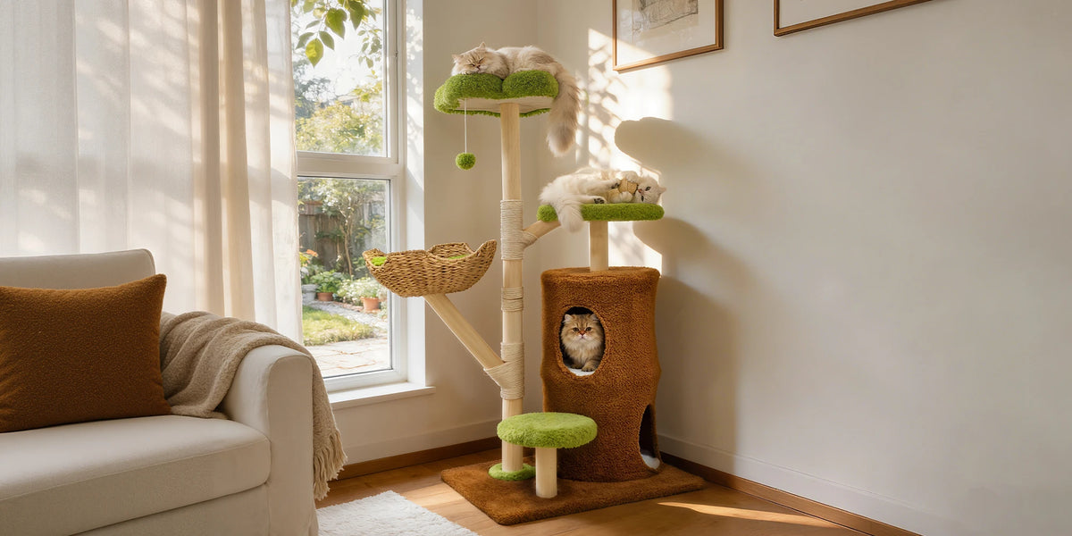 Large Cat Tree Tower Pet Cat Activity Center Scratching Post Cat Condo House Solid Wooden Cat Furniture