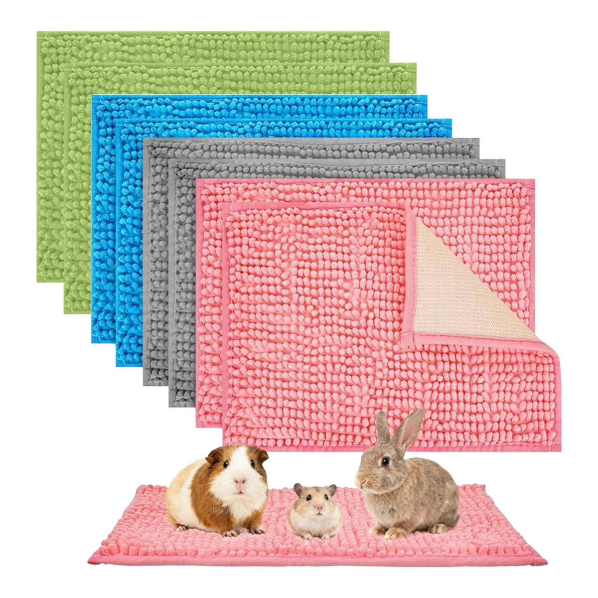 Guinea Pig Cage Liner Chenille Fleece Non Slip Washable Pet Pad Reusable -Small Pet Bedding Pad for Small Animals Pet Items