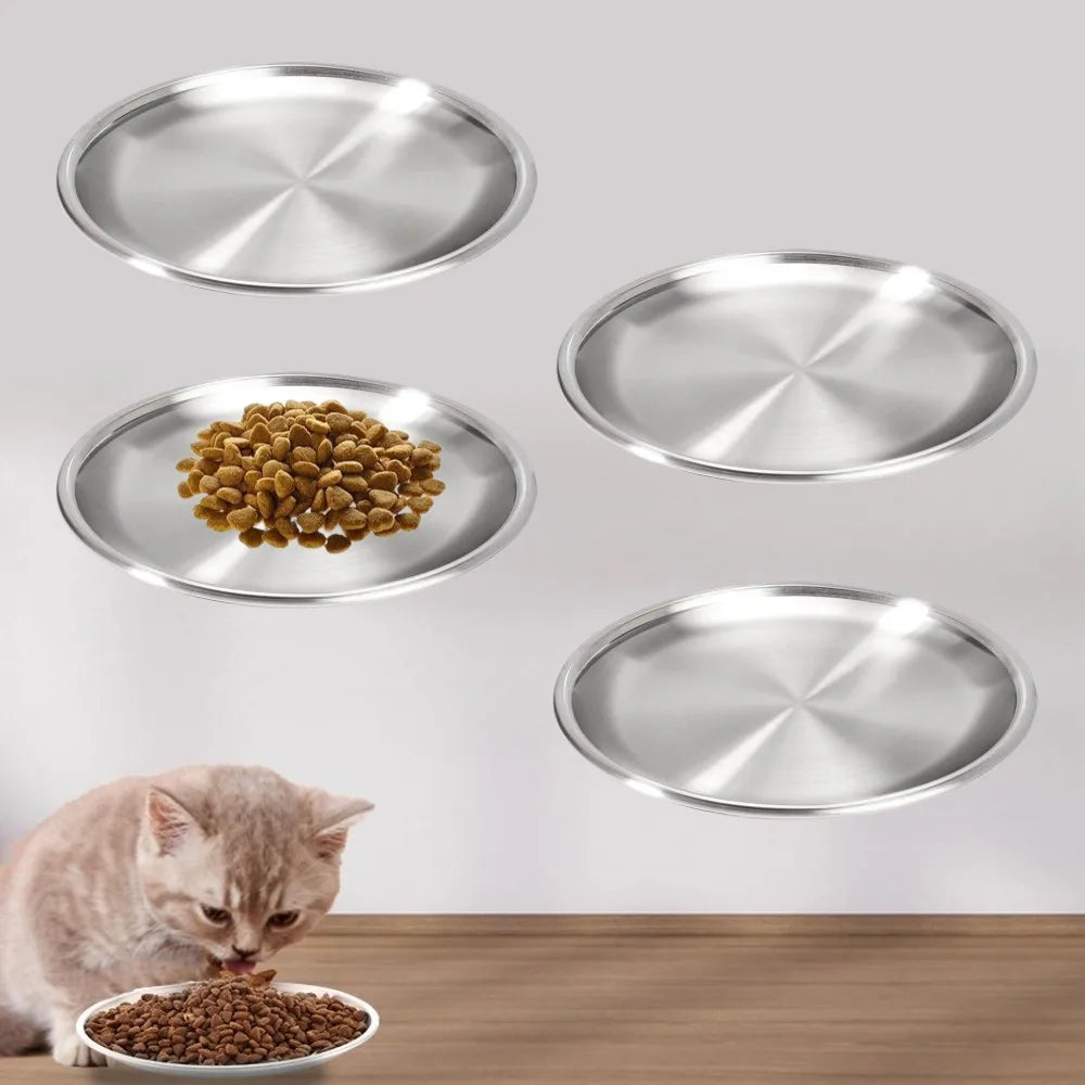4pcs Whisker-Friendly Stainless Steel Cat Bowls Set - 6.7" Wide Metal Food Bowls with Non-Slip Base, 13oz Capacity, Durable & Easy-Clean Design for Indoor/Outdoor Use, Without Battery