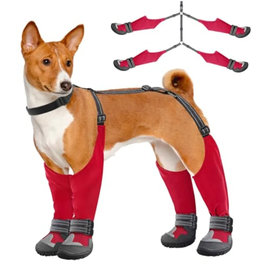 Dog Suspender Boots, Tall Anti-Slip and Fall Waterproof Shoes Leggings, Adjustable Suspender Boots for Winter Snow Rain Hiking