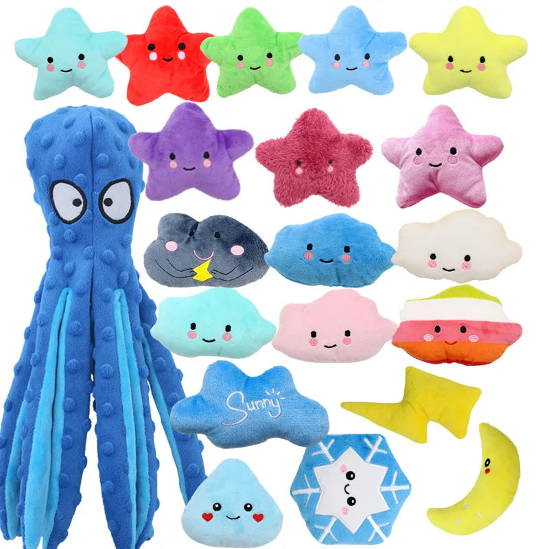 20PCS Random Squeaky Dog Toys Cute Interactive Pets Toys Bulk for Small Medium Dogs Soft Plush Fruit Vegetables Animals Set